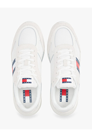 Tommy Jeans Erkek Yüksek Rahat Taban Süet Detaylı Beyaz Sneaker EM0EM01537-YBL
