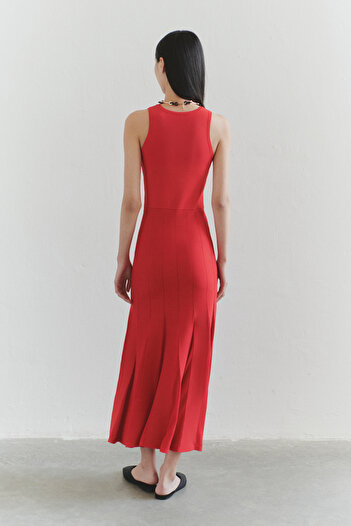 Trendyol Collection Limited Edition Red Maxi Knitwear Plain A-Line Dress Twoss25El00496
