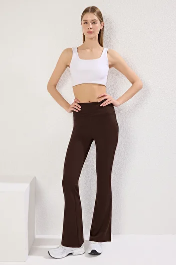 Trendyol Collection Tmavě hnědé šňůrové šněrovací legíny na jógu pletené sportovní legíny TWOAW23TY00011