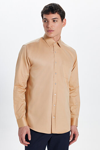 Tudors Men's Regular Fit Classic Cut 100% Cotton Satin Single Pocket Cream Shirt