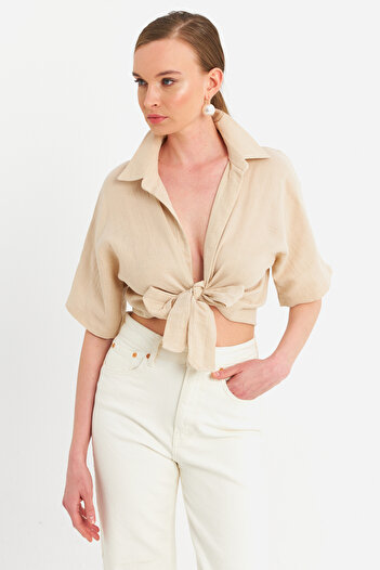 Cool & Sexy Vanilla Laced Linen Blouse Bth16 - Women's Vanilla Column Blouse
