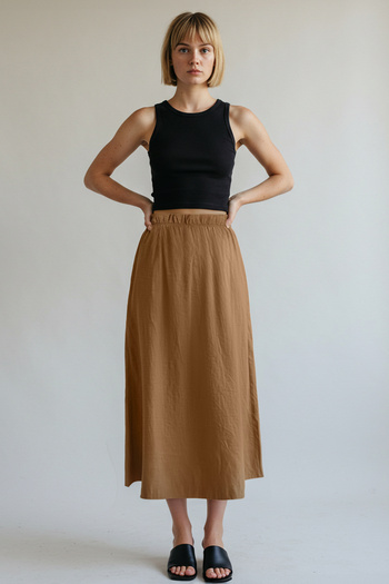 Trendyol Collection Light Brown Modal Midi Length Flared Skirt Twoss25Et00054