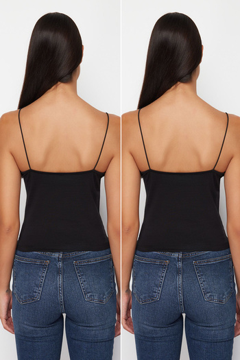 Trendyol Collection Black Black Strap Regular Fit 2-Piece Undershirt Body Fitted Flexible Twoss24Al00048