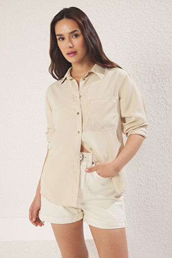 Trendyol Collection 100% Tencel Ecru Denim Shirt - Twoss25Go00121