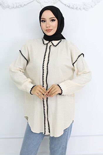 benguen 2047 Model Embroidered Shirt - Stone Color
