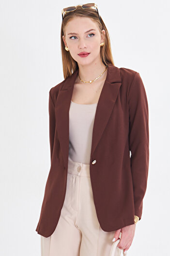 armonika Women's Dark Brown Single Button Jacket ARM-20K001020