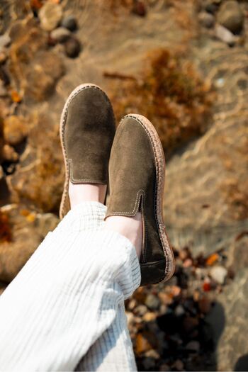 no7man Troya Khaki Suede Leather Espadrille