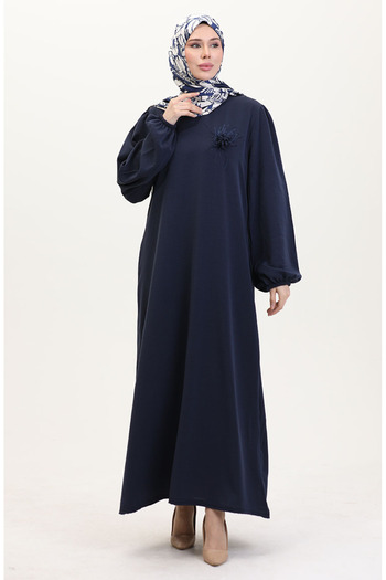 sefamerve Navy Blue 0017-03 Dress Brooch Detail