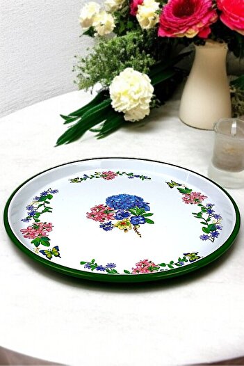 İnci Emaye 32 No 32 Cm Presentation Tray Coffee Tray Tea Tray Gift Dowry TrayServing Plate Tray