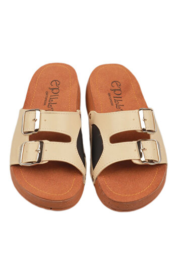 Epilla Women's Cream, Beige Double Buckle Orthopedic Daily Epinli Heel Spur Slippers