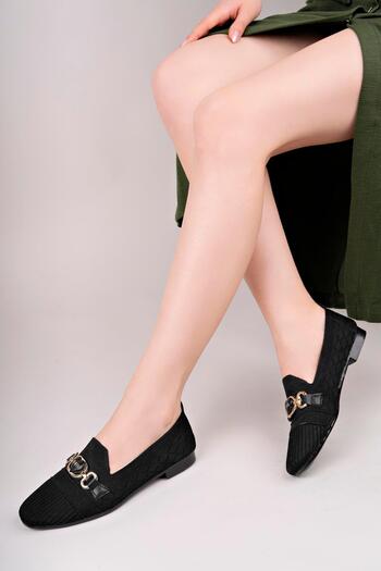 Aymood Buckle Knitwear Ballerina Black Women's Knitted Ballerina Shoes Women's Shoes Casual Shoes