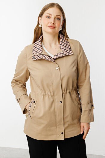 Ekol Plaid Detailed Side Pocket Trench Coat