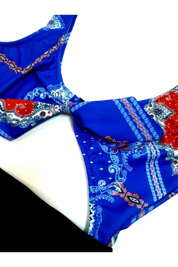 DEEP BEACH Db20097m Costum de baie cu imprimeu Saks cu fundă în față