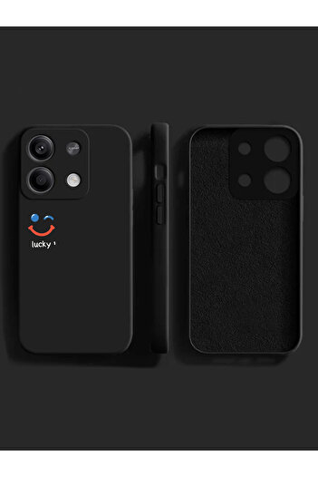 Merwish Xiaomi Redmi Note 13Pro 4g Compatible Lucky Patterned Velvet Launch Silicone Case Cover Black