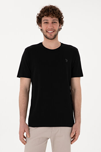 U.S. Polo Assn. Ανδρικό μπλουζάκι με κανονική εφαρμογή με λαιμόκοψη μαύρο Basic 50298035 -VR046