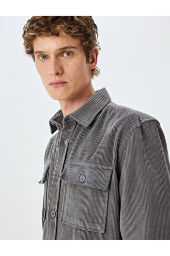 Koton Long Sleeve Buttoned Pocket Detailed Cotton Corduroy Shirt Jacket