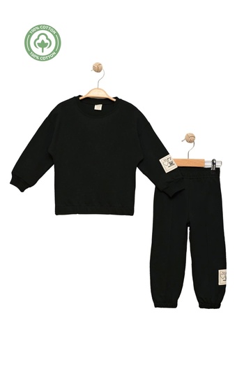 Divonette Girl's 100% Cotton Elastic Detailed Tracksuit Set - Children's Clothing