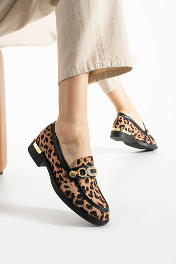 Güllü Shoes Жіночі туфлі-лофери з леопардовим принтом, золотим ланцюжком, зручна підошва, для щоденного та елегантного стилю
