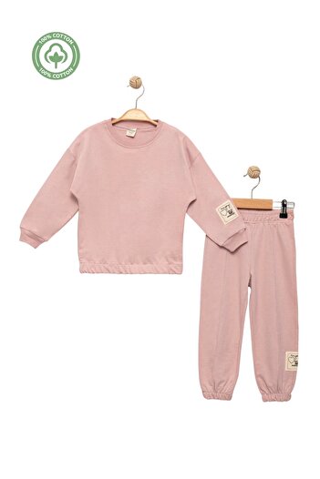 Divonette Girl's 100% Cotton Elastic Detailed Tracksuit Set - Children's Clothing