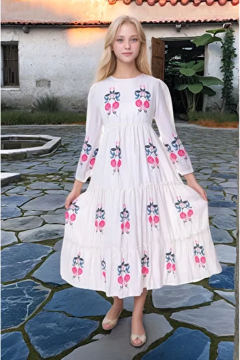 Dalikda Young Girl's Long Cotton Linen Dress Suitable for Hijab