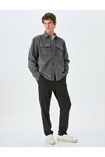 Koton Long Sleeve Buttoned Pocket Detailed Cotton Corduroy Shirt Jacket