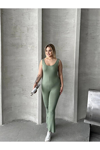 Stil Diva Plus Size Zero Sleeve Spanish Leg No Closure Stretchy Jumpsuit 224983
