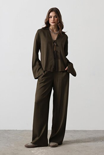 Kokosh moda Front Bias Blouse and Trouser Set - Khaki