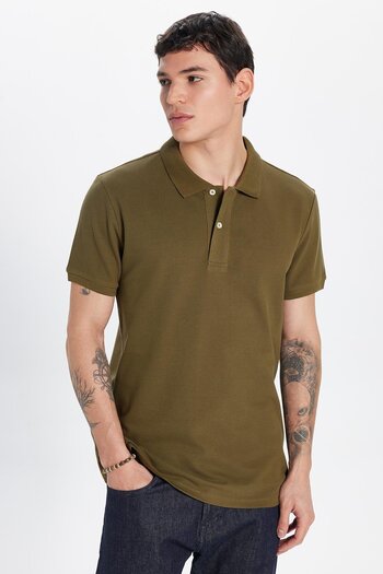 Tudors Men's Slim Fit Slim Fit 100% Cotton Khaki Polo Neck T-Shirt