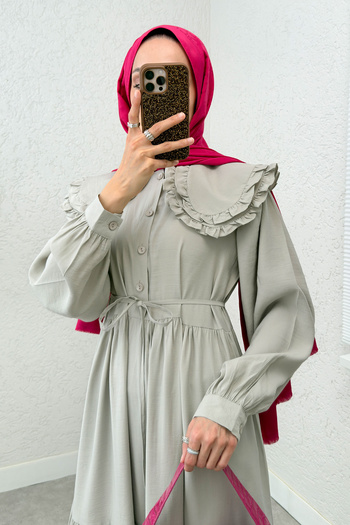 Salih Çelebi Double Baby Collar Hijab Dress 2274 - Stone Color