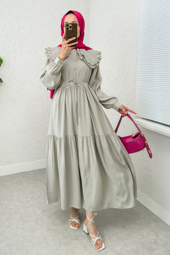 Salih Çelebi Double Baby Collar Hijab Dress 2274 - Stone Color