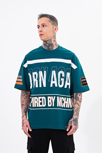 Machinist Ανδρικό μπλουζάκι Inspired By Machinist Printed Oversize Petrol Green T-shirt