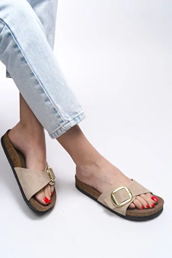 Riccon Hosrathla Women's Single Buckle Slippers 0012603   Beige