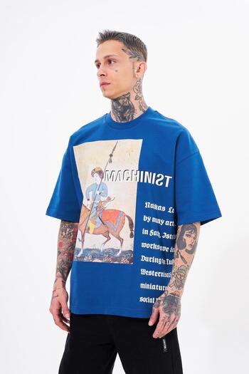 Machinist Ανδρικό κεντημένο τύπωμα λεπτομέρειας Oversize Indigo T-shirt