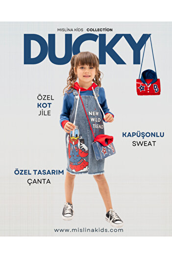 mislina kids Girl's Combination with Jeans Gilet & Hooded Sweatshirt & Designer Bag