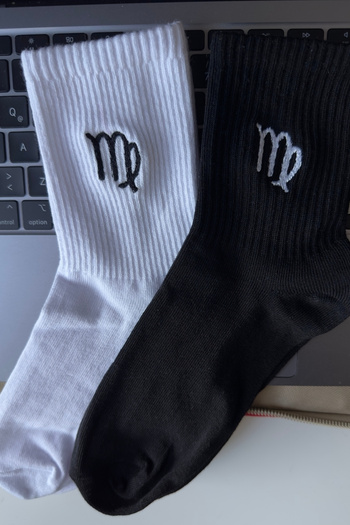 AYDK Virgo Embroidered Tennis Gym Fitness 2 Pairs Black White Cotton Summer Winter Socks Set
