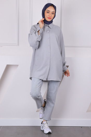 İmajButik Γκρι λινό χιτώνα με μανίκια