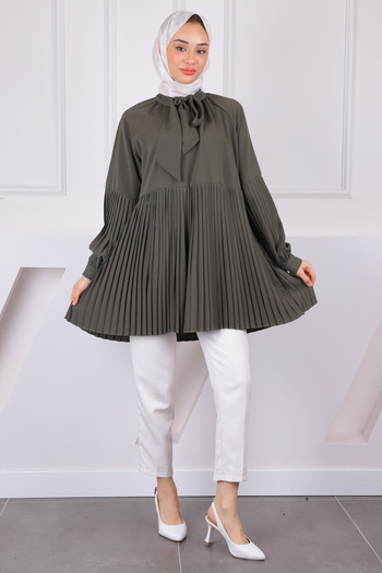 İmajButik Khaki Pleated Modal Tunic