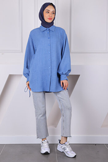İmajButik Λινό χιτώνα Indigo με μανίκια