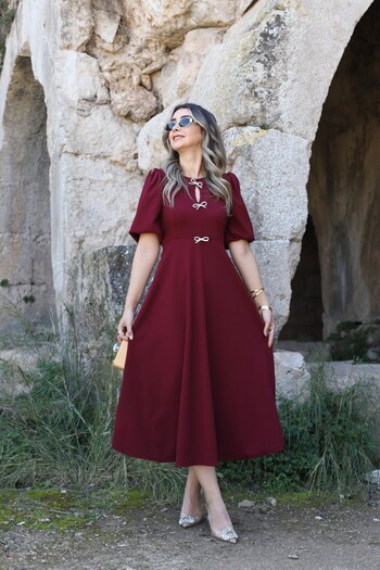 bytugcekaya Φόρεμα με μπορντό μανίκια με κορδέλα