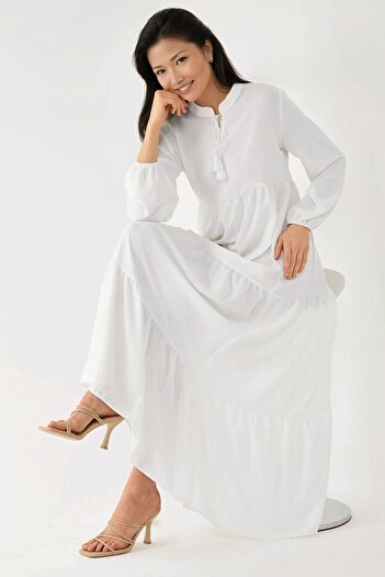 Hiccup Buttoned Patterned Short Maxi Dress