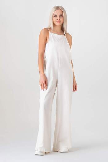 Fashion Showcase White Linen Salopet - Pocket Demand Detail