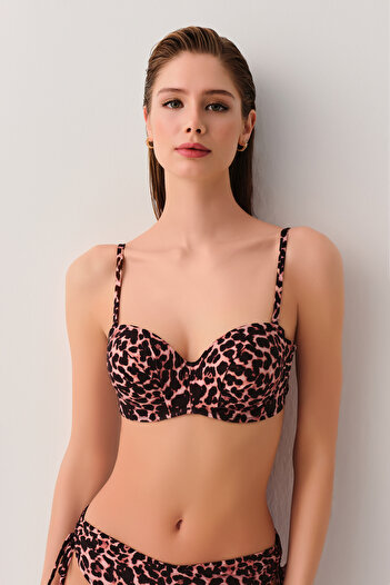 SUWEN Leopard Diana Straplez Bikini Üst