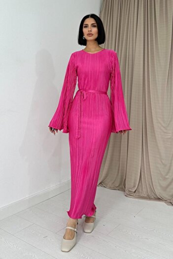 buğrahayalin Fuchsia Spanish Sleeve Pleated Dress