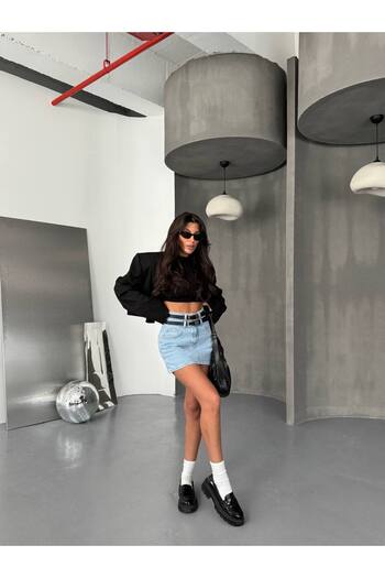 DENİKK FUSTA JEAN MINI DENIM LICHRA TREND CU CUREA DUBLĂ-FUSTA JEAN MINI DENIM TREND CU CUREA DUBLĂ