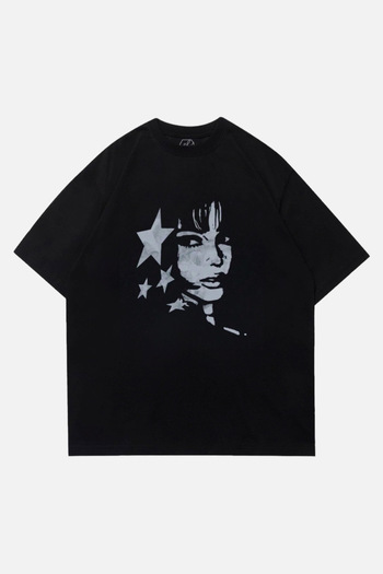 EFBUTİK Μαύρο μπλουζάκι Unisex Star Figure Face
