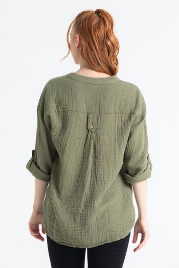 Eliş Şile Bezi Long Sleeve Asu Summer Muslin Blouse Khaki Hk