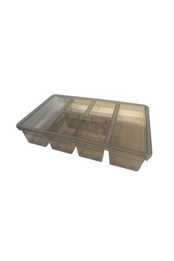 Bayev Smoked Luna 5 Compartment Drawer Organizer Cutlery Box with Lid - Kitchen Organizer