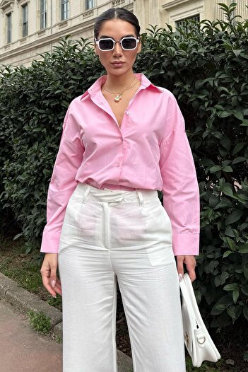 Madmext Pembe Basic Kadın Gömlek Mg2355