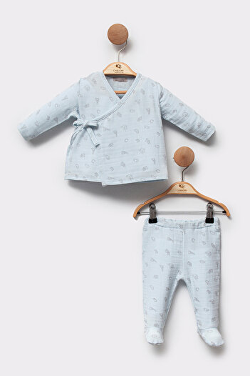 Cassiope Muslin Double Breasted Tie Patterned Long Sleeve Summer Baby Boy Suit with Booties
