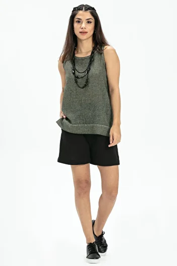 Eliş Şile Bezi Sleeveless Poplin Blouse Khaki - Poplin Khaki with Poplin Hk